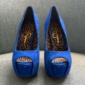 Jessica Simpson Americana Blue Peep Toe Platform Heels